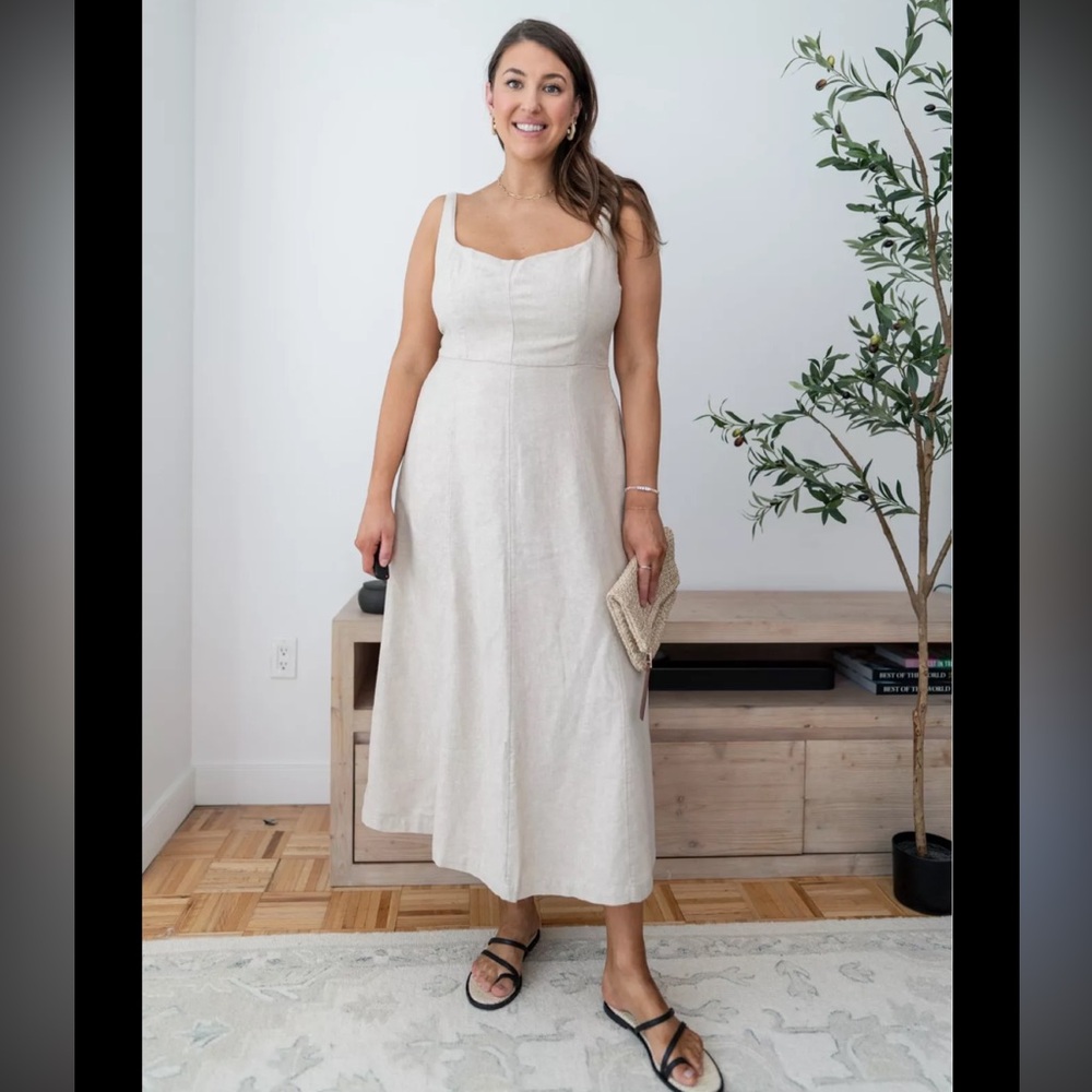 Old Navy Beige Linen Blend Sleeveless Summer Fit & Flare Dress Size Small EUC - Picture 3 of 8